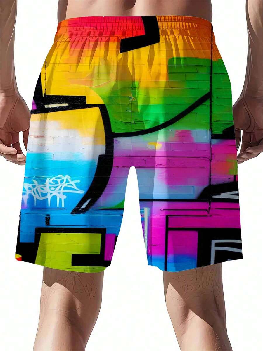 Mens Rainbow Graffiti Print Sw - Swim Trunk Quick Dry 评论和价格