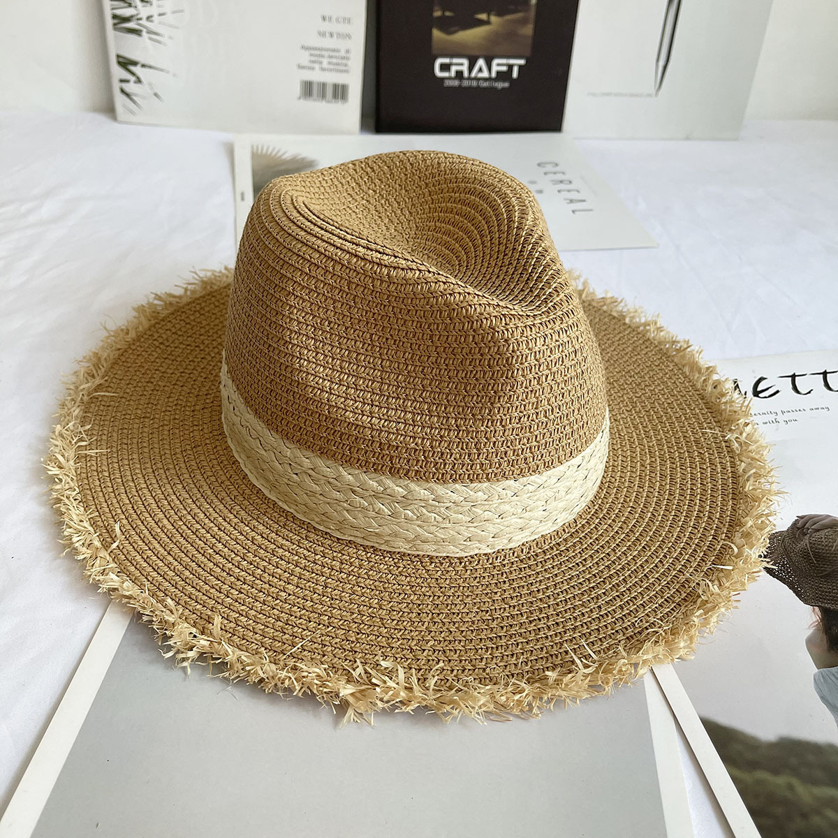 Fringed Brim Panama Hat Wide B - Bucket Hat Straw 评论和价格
