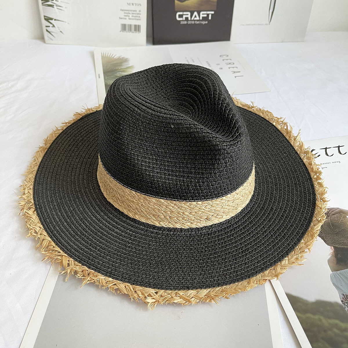 Fringed Brim Panama Hat Wide B - Bucket Hat Straw 评论和价格