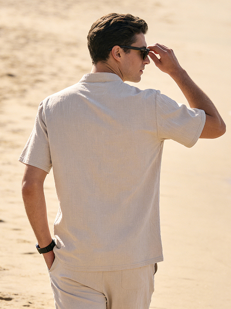 Men's Cotton Linen Henley Shir - Linen Shirt Breathable 评论和价格