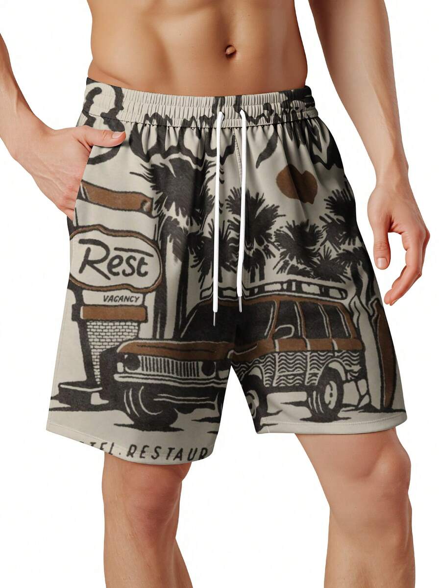 Mens Beach Trip Print Board Sh - Swim Trunk Quick Dry 评论和价格