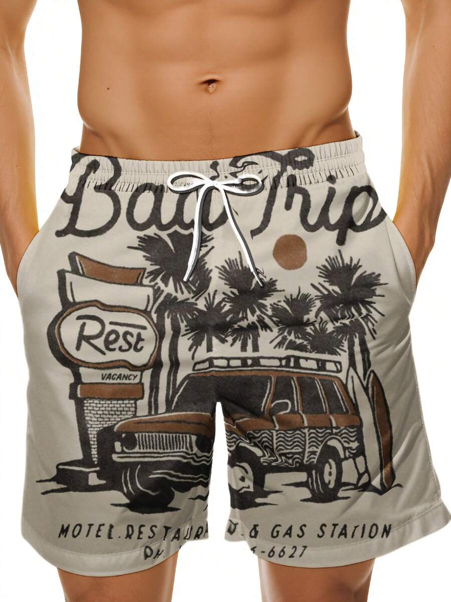 Mens Beach Trip Print Board Sh - Swim Trunk Quick Dry 评论和价格