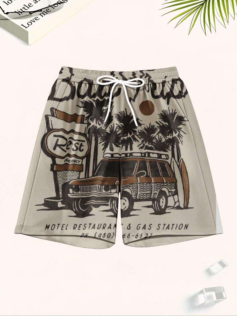 Mens Beach Trip Print Board Sh - Swim Trunk Quick Dry 评论和价格