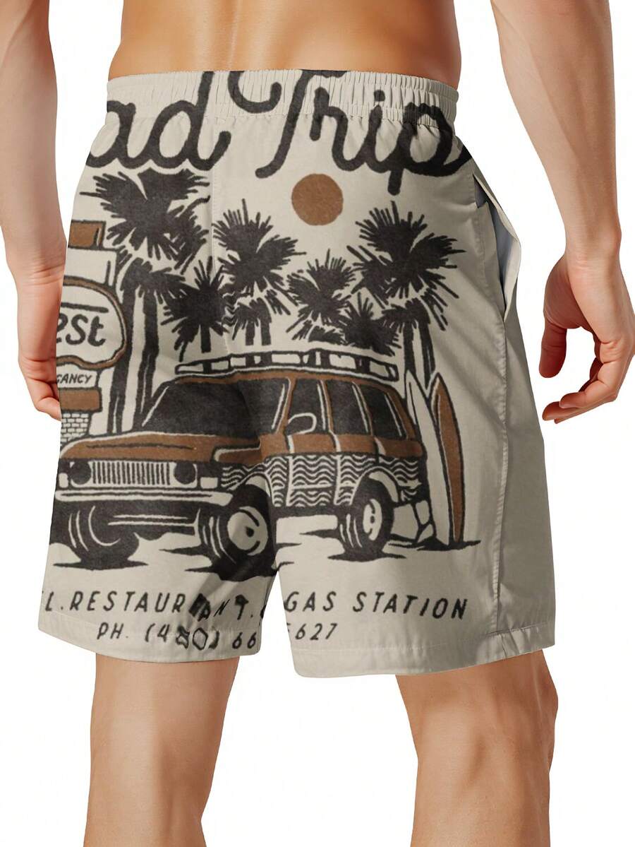 Mens Beach Trip Print Board Sh - Swim Trunk Quick Dry 评论和价格