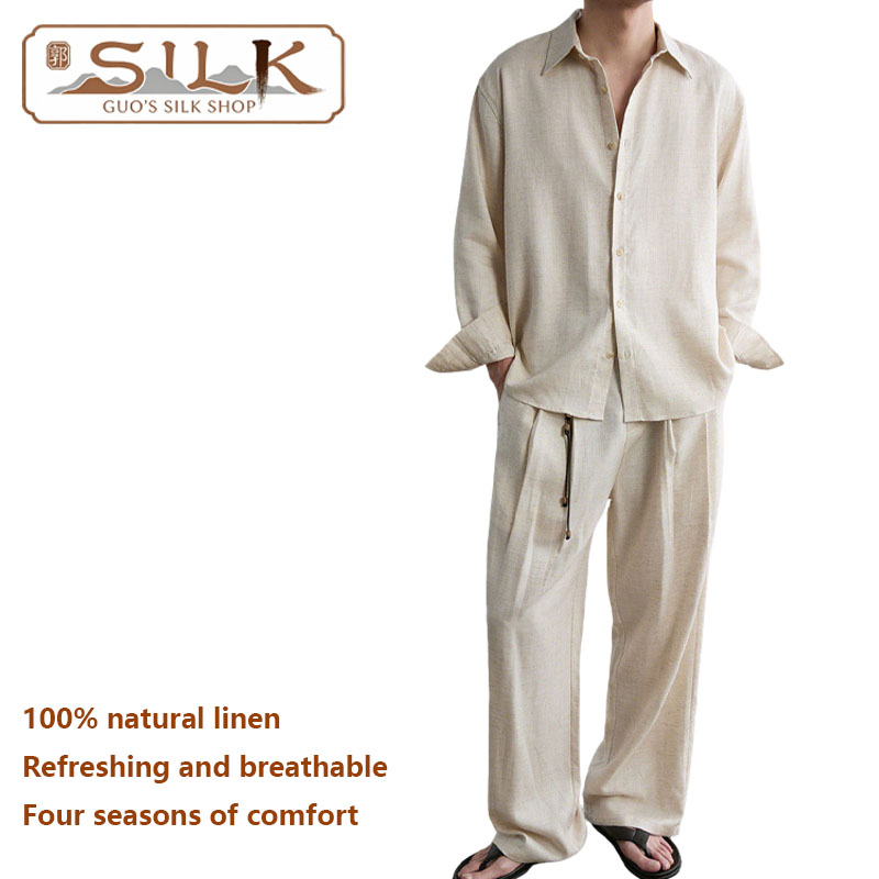 High-end Natural Linen Men's S - Linen Shirt Breathable 评论和价格