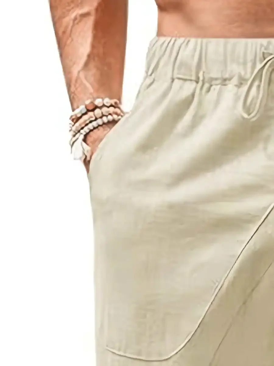 Mens Linen Beach Shorts Casual - Short Linen Drawstring 评论和价格