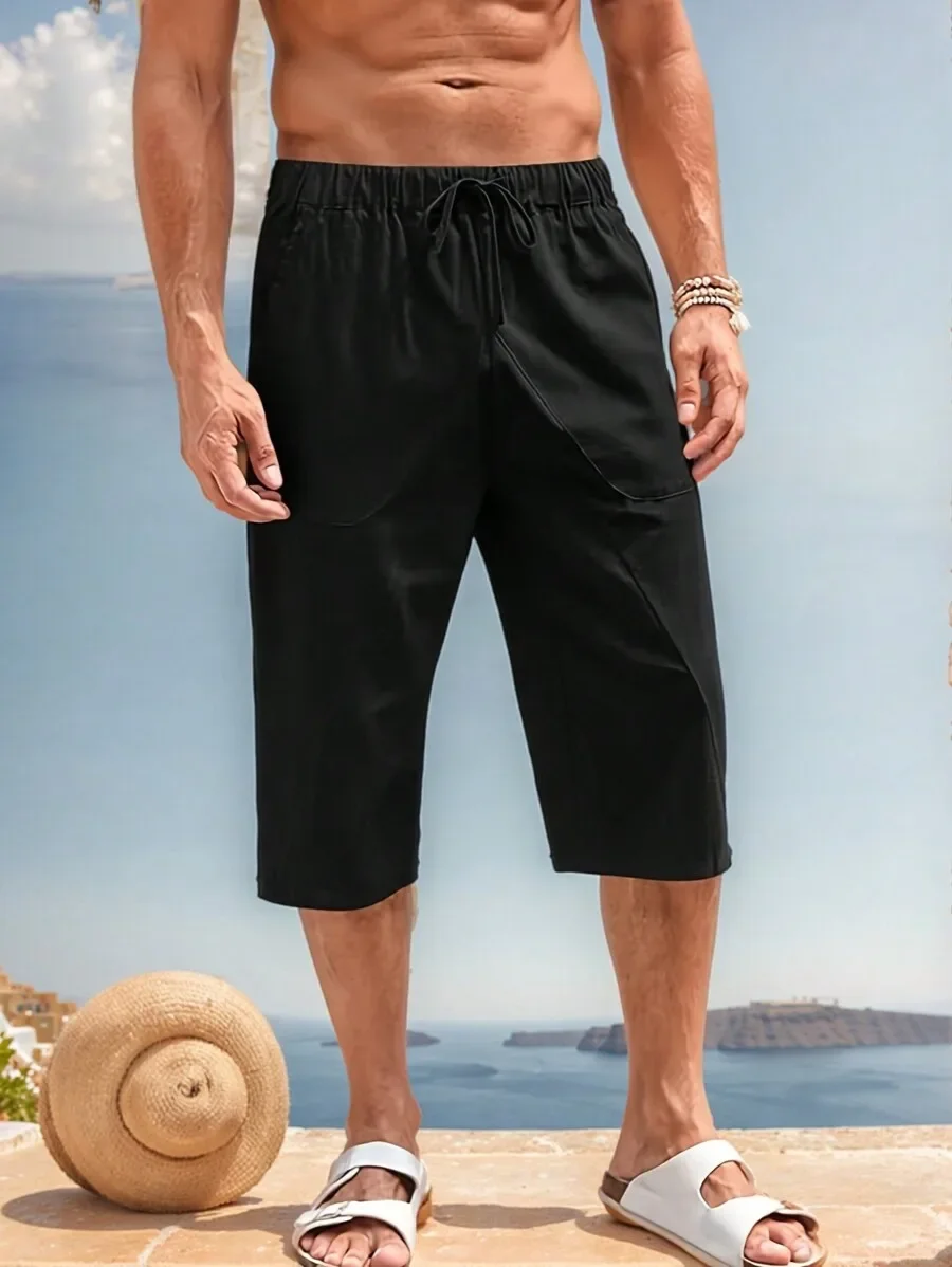 Mens Linen Beach Shorts Casual - Short Linen Drawstring 评论和价格