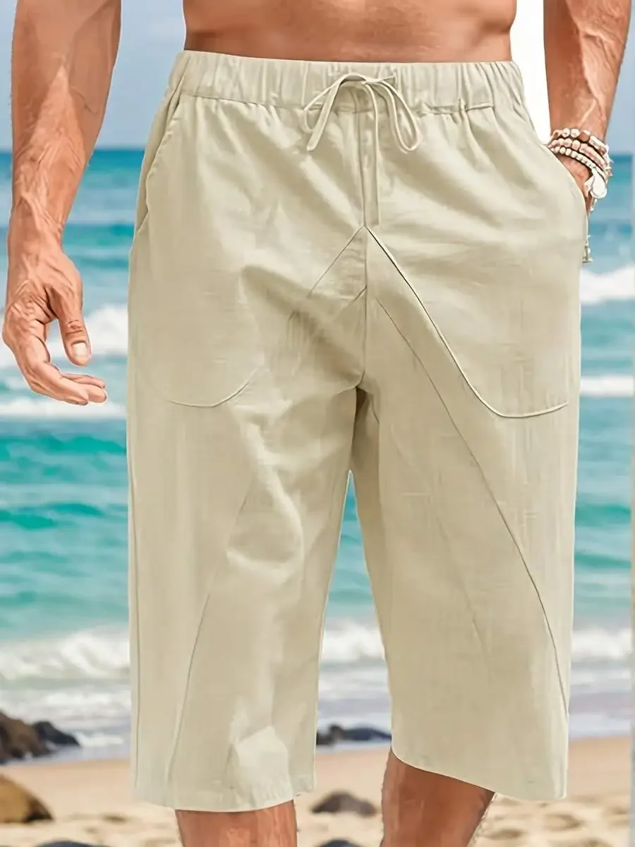 Mens Linen Beach Shorts Casual - Short Linen Drawstring 评论和价格