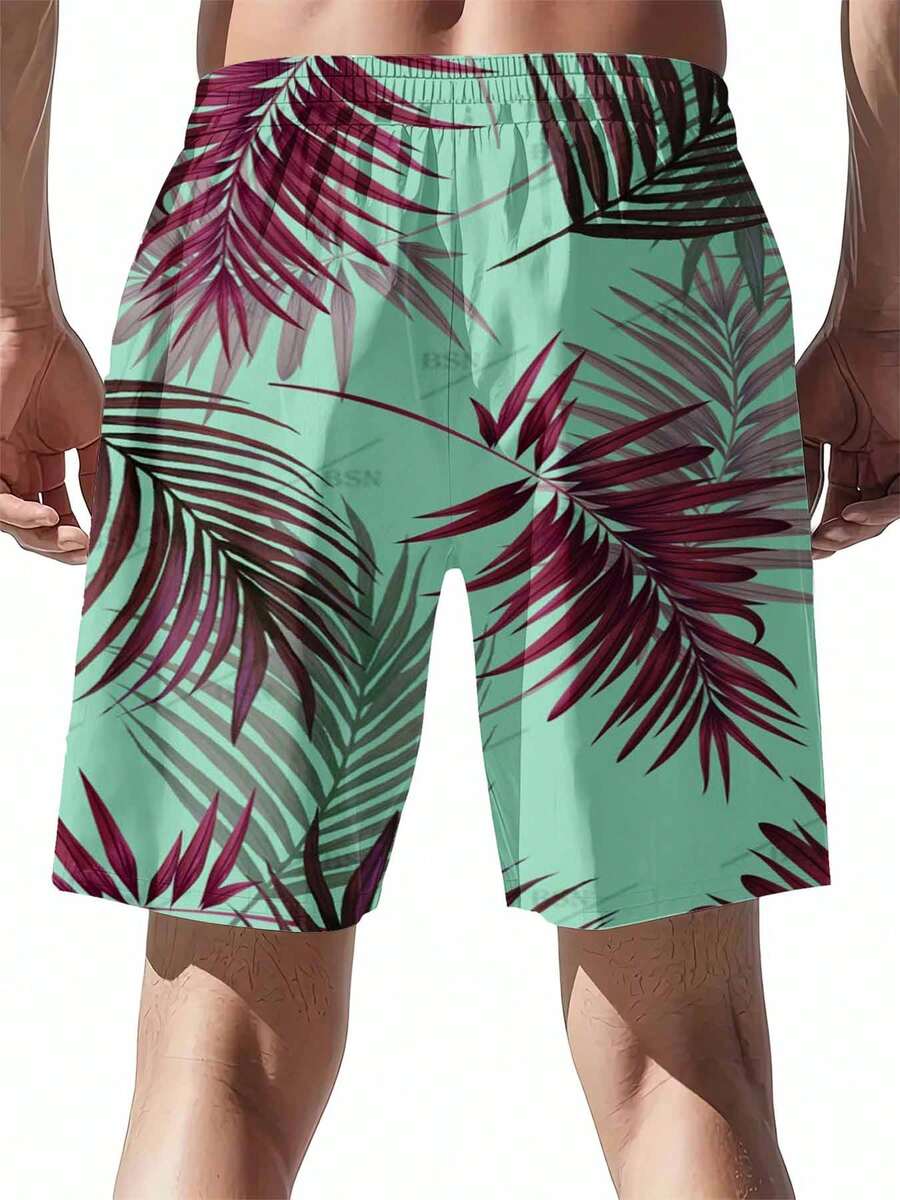 Mint Green And Burgundy Palm L - Swim Trunk Quick Dry 评论和价格