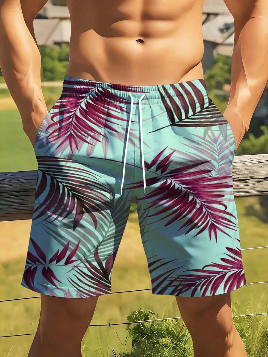 Mint Green And Burgundy Palm L - Swim Trunk Quick Dry 评论和价格