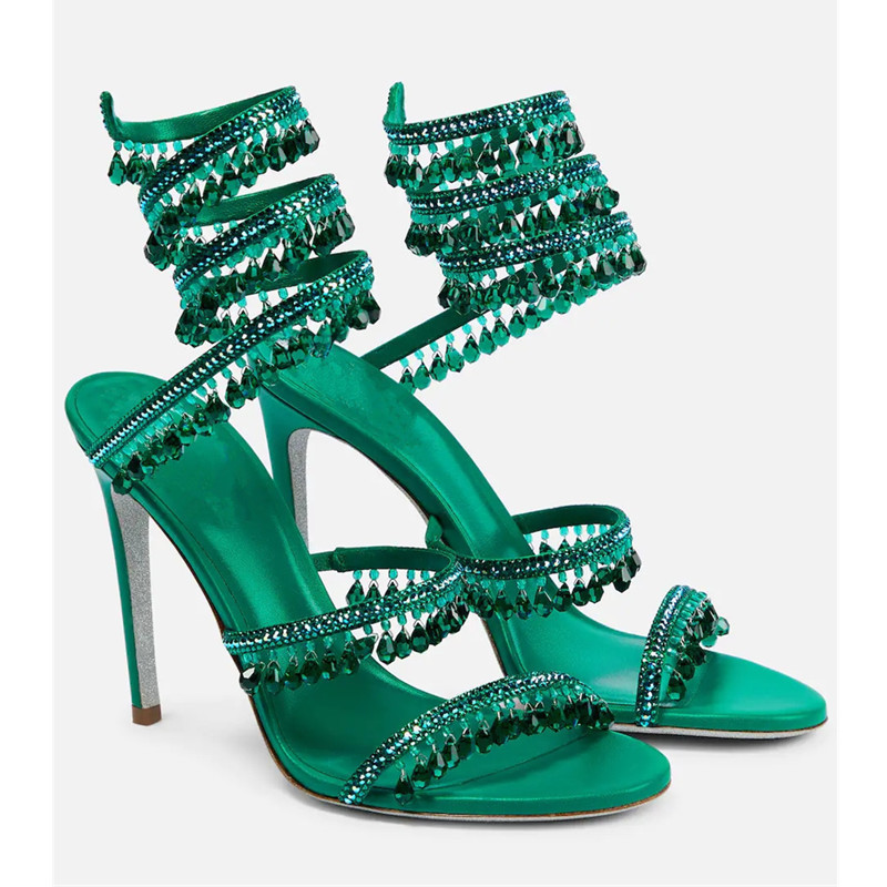 Sexy Green Crystal Fringe Stil - Casual Sandal Leather 评论和价格