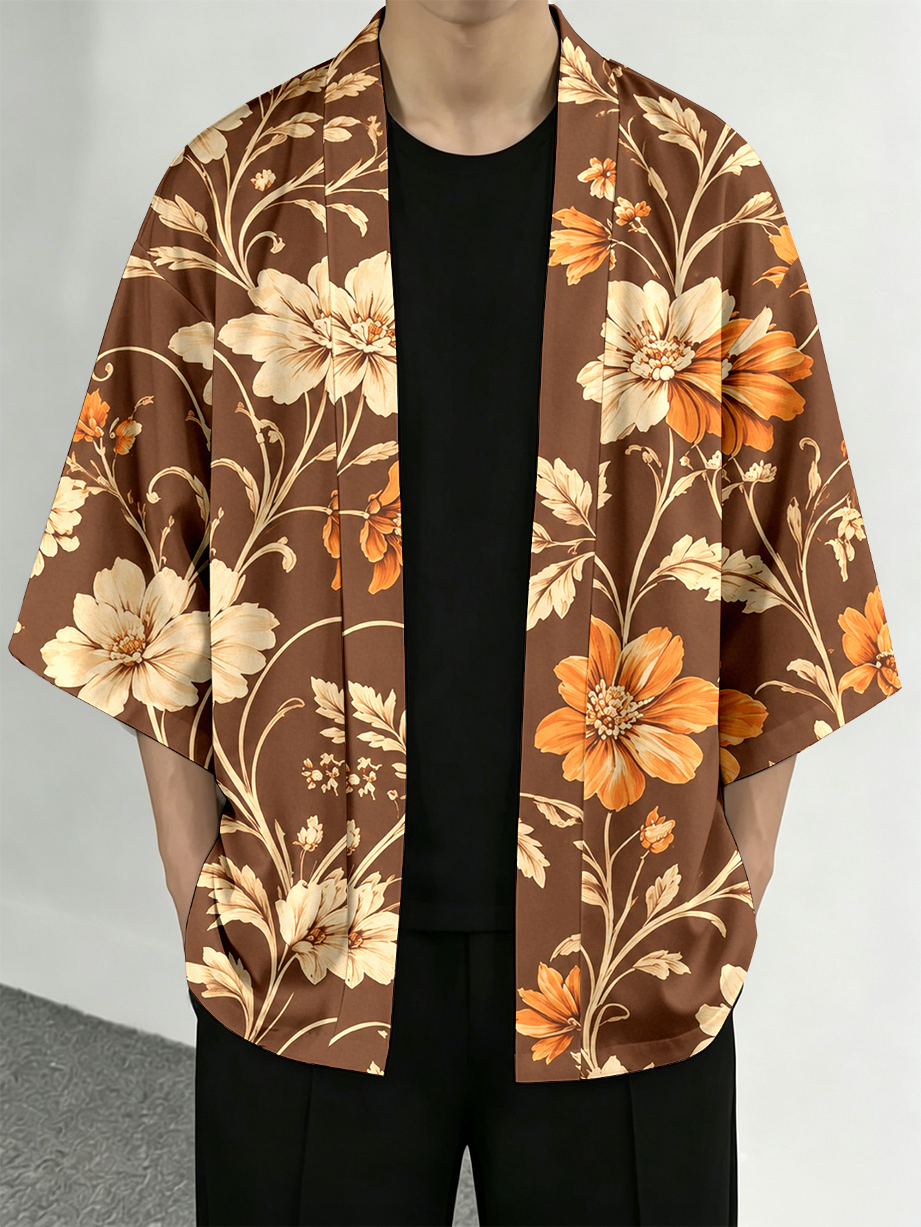 Men's casual top Brown Floral  - Resort Shirt Floral 评论和价格