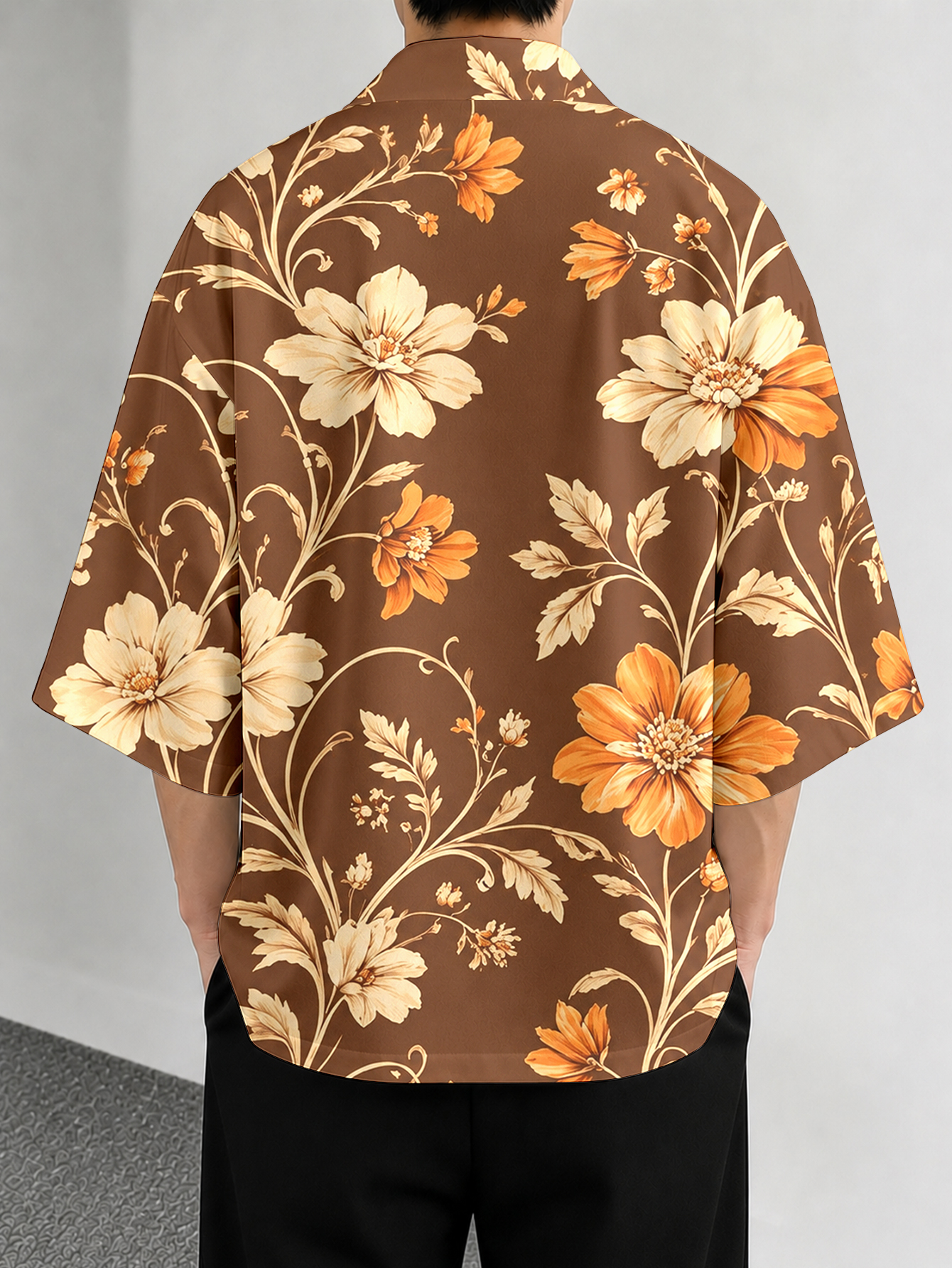 Men's casual top Brown Floral  - Resort Shirt Floral 评论和价格