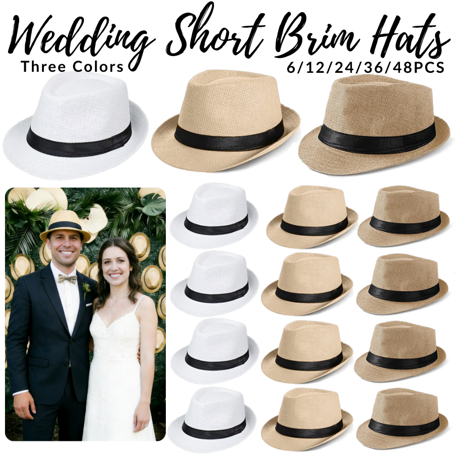 6-48PACK Wedding Straw Fedora  - Bucket Hat Straw 评论和价格
