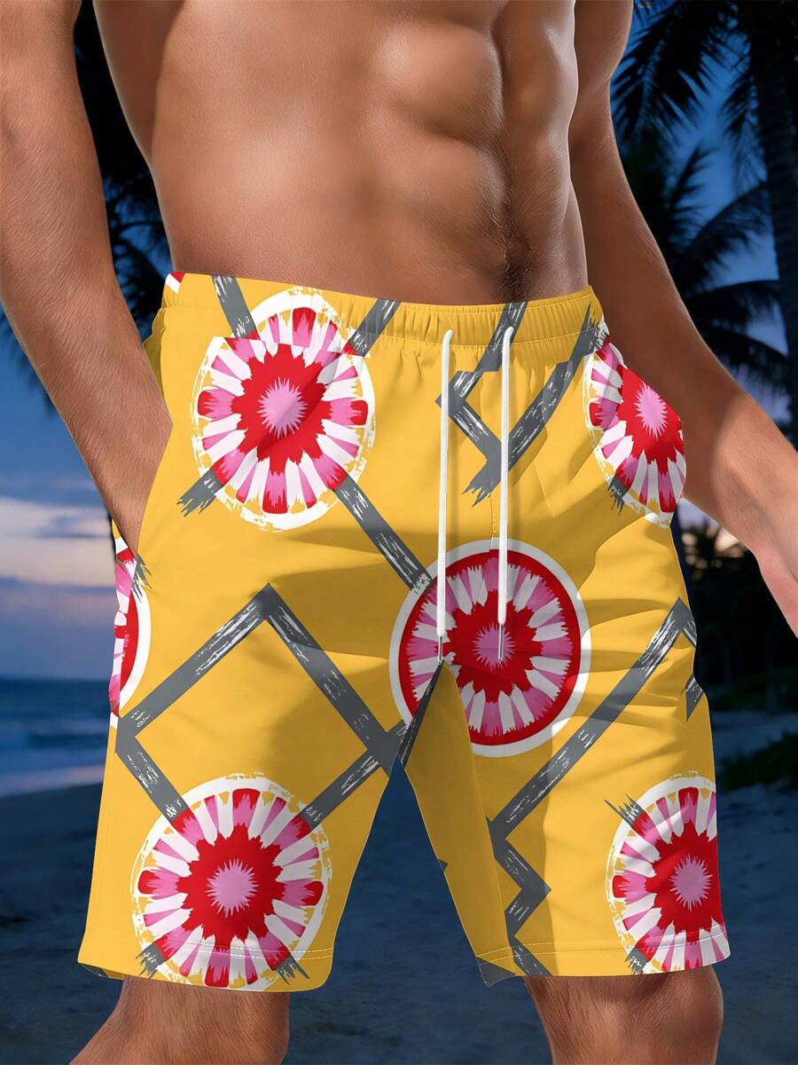 Mens Geometric Floral Print Be - Swim Trunk Quick Dry 评论和价格