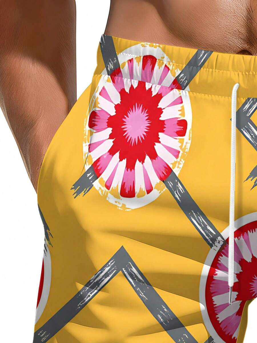 Mens Geometric Floral Print Be - Swim Trunk Quick Dry 评论和价格