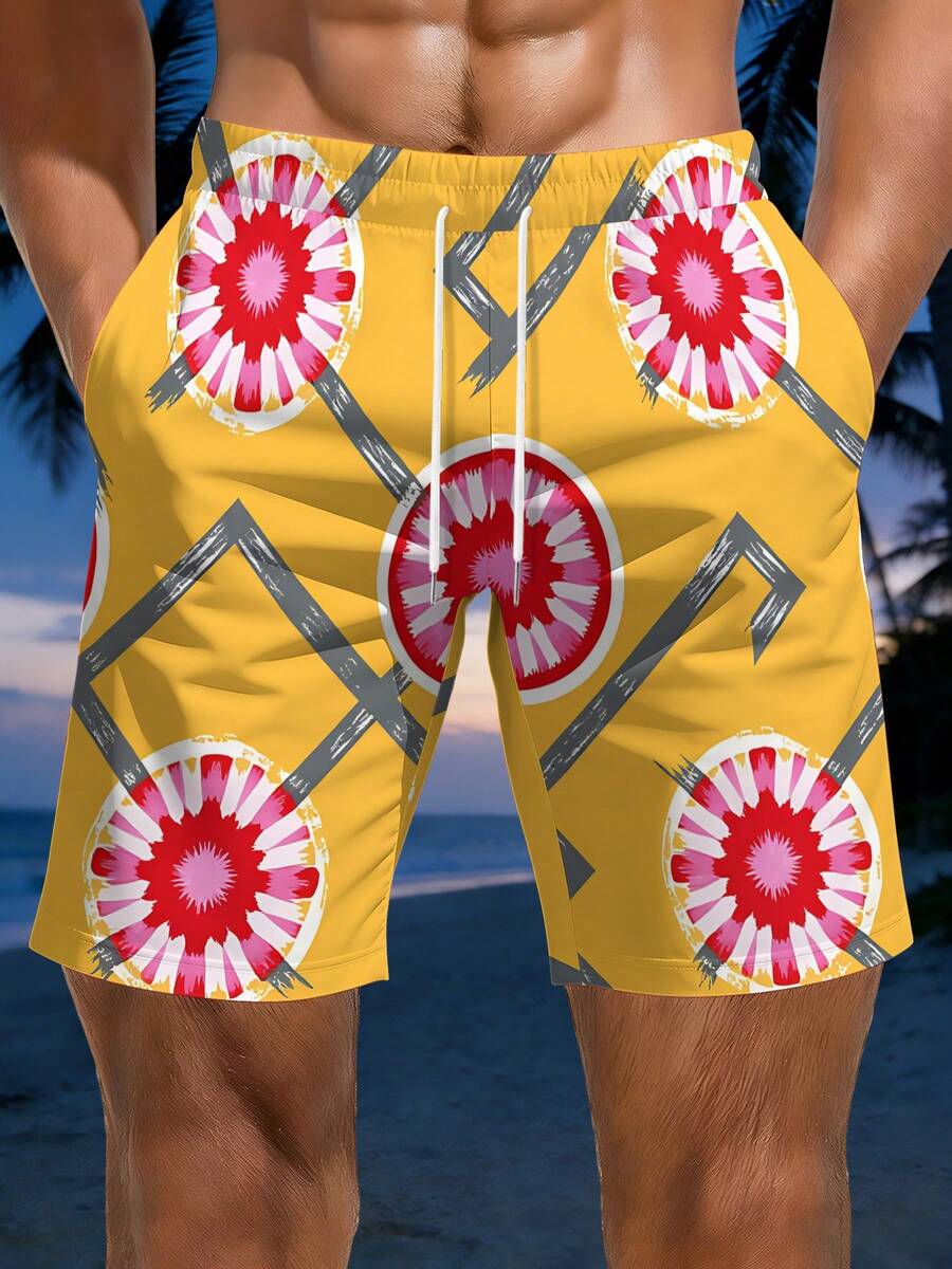 Mens Geometric Floral Print Be - Swim Trunk Quick Dry 评论和价格