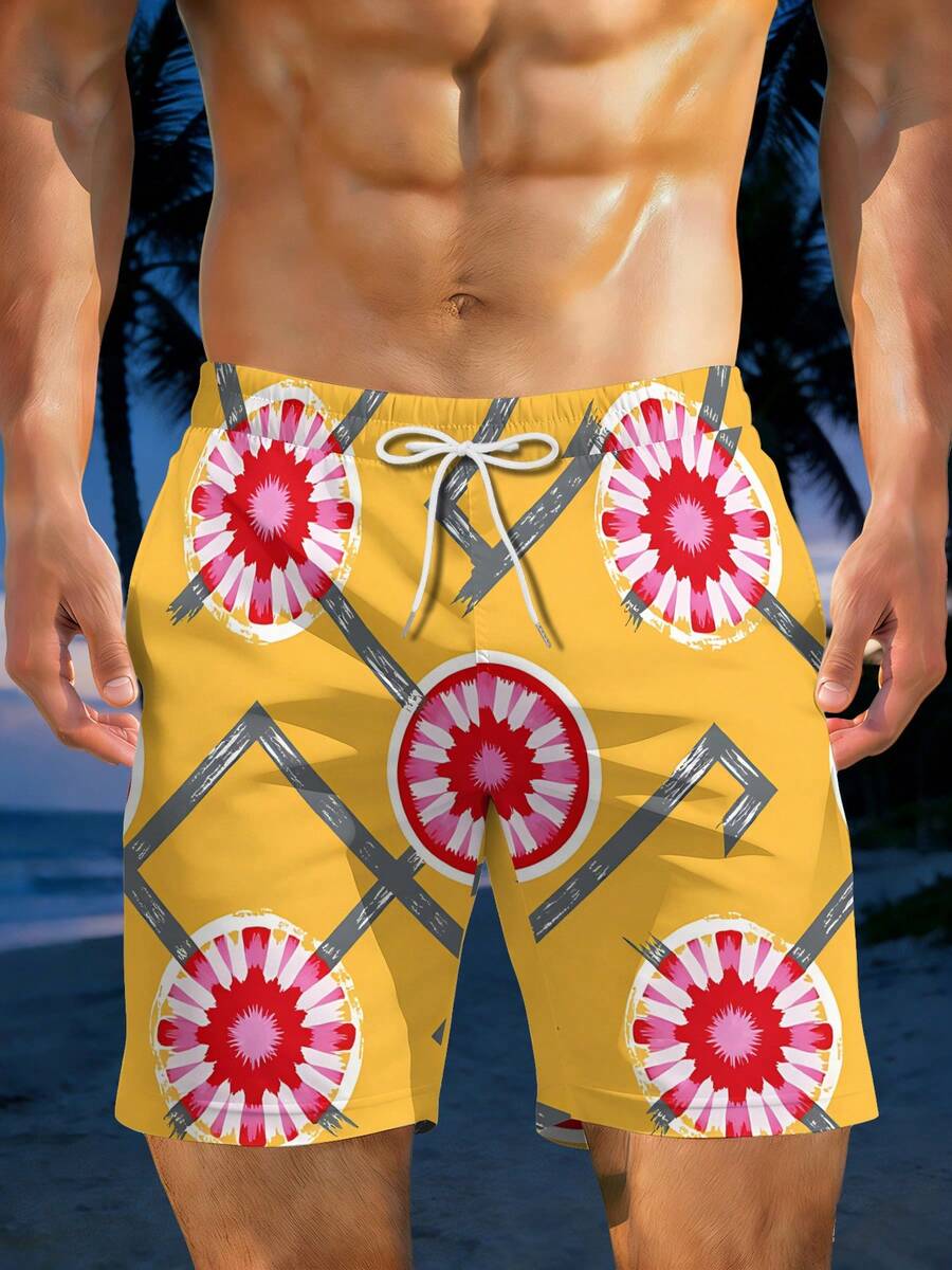 Mens Geometric Floral Print Be - Swim Trunk Quick Dry 评论和价格