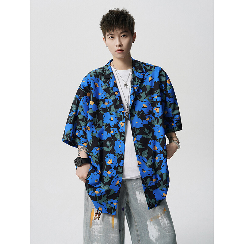 Summer Vintage Floral Print Lo - Resort Shirt Floral 评论和价格