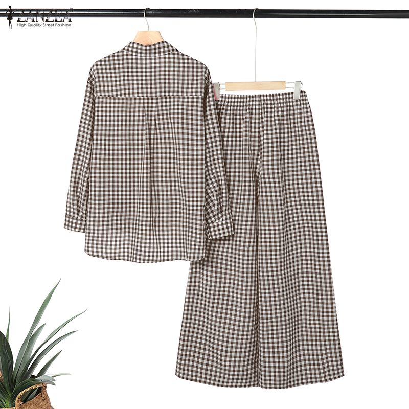 ZANZEA Women's Gingham Pant Su - Shirt Camp Collar 评论和价格