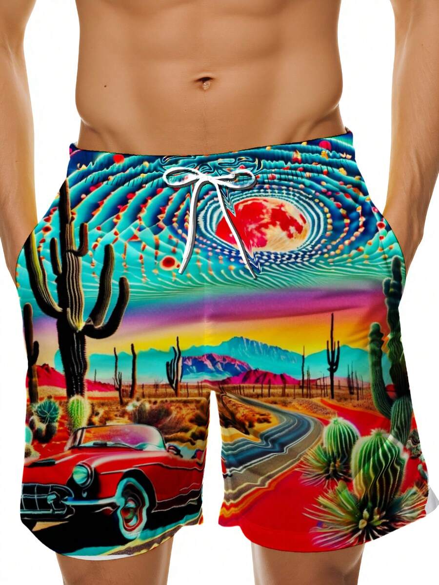 Mens Desert Scene Swim Trunks  - Swim Trunk Quick Dry 评论和价格