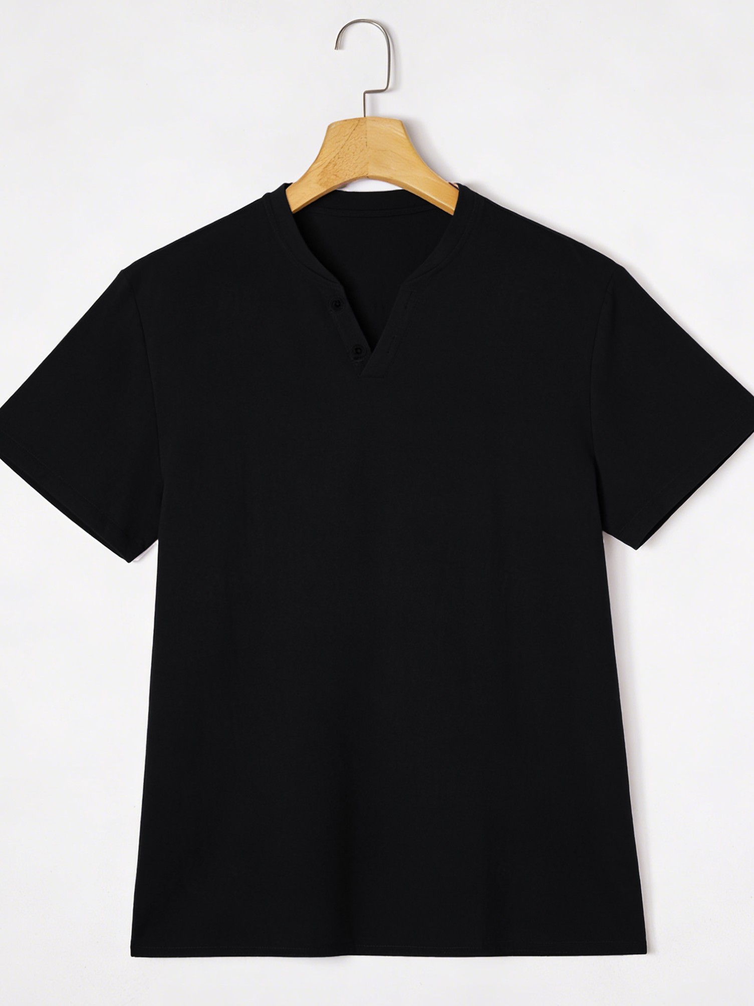 Elegant Black Henley Short-Sle - Linen Shirt Breathable 评论和价格