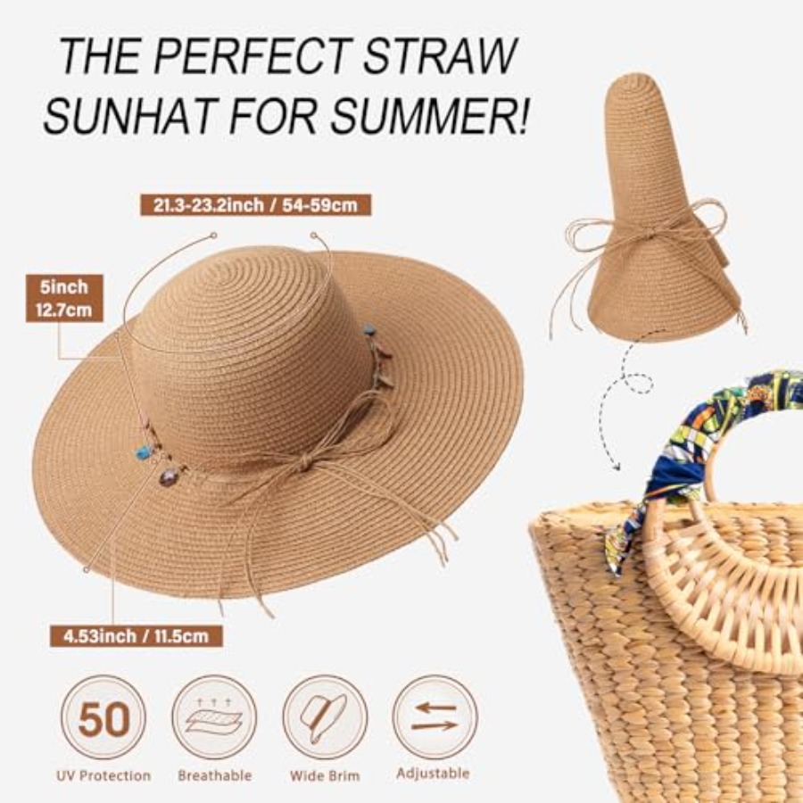 Trifabricy Beach Sun Straw Hat - Packable Hat Nylon 评论和价格