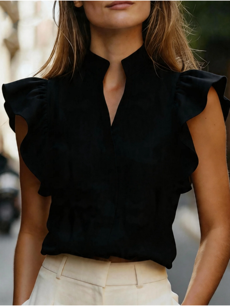 Sleeveless Ruffle Sleeve Top S - Shirt Camp Collar 评论和价格