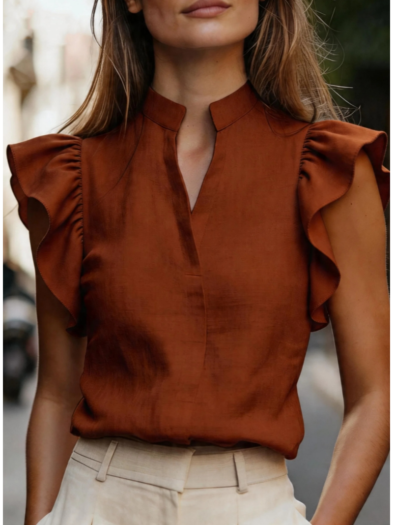 Sleeveless Ruffle Sleeve Top S - Shirt Camp Collar 评论和价格