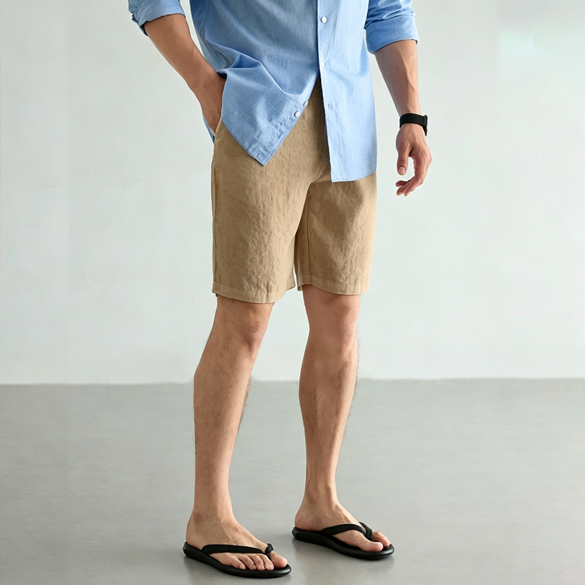 Men's Linen Cotton Shorts Summ - Short Linen Drawstring 评论和价格
