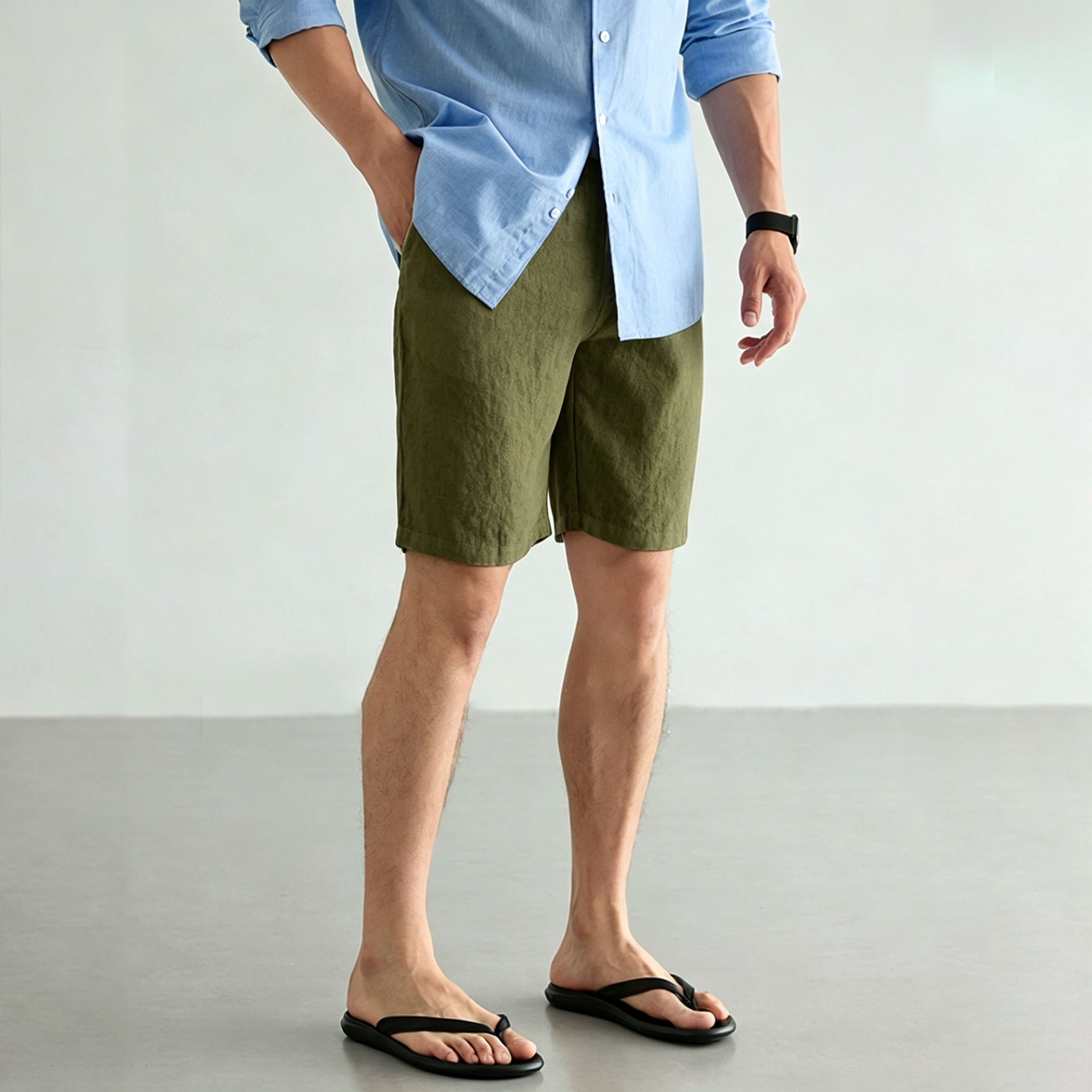 Men's Linen Cotton Shorts Summ - Short Linen Drawstring 评论和价格