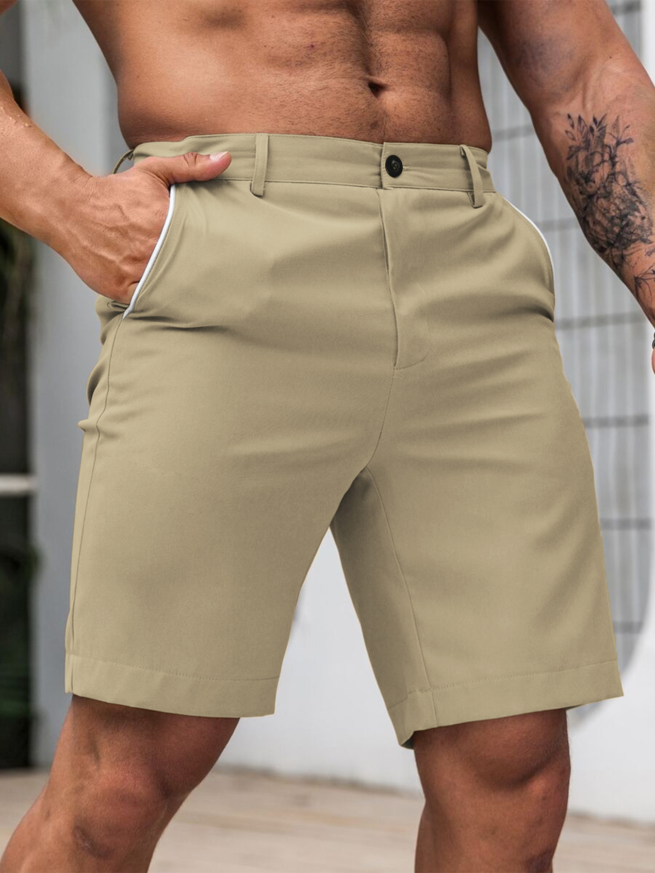 Men Fashion Slim Fit Chino Sho - Shorts Chino Slim 评论和价格