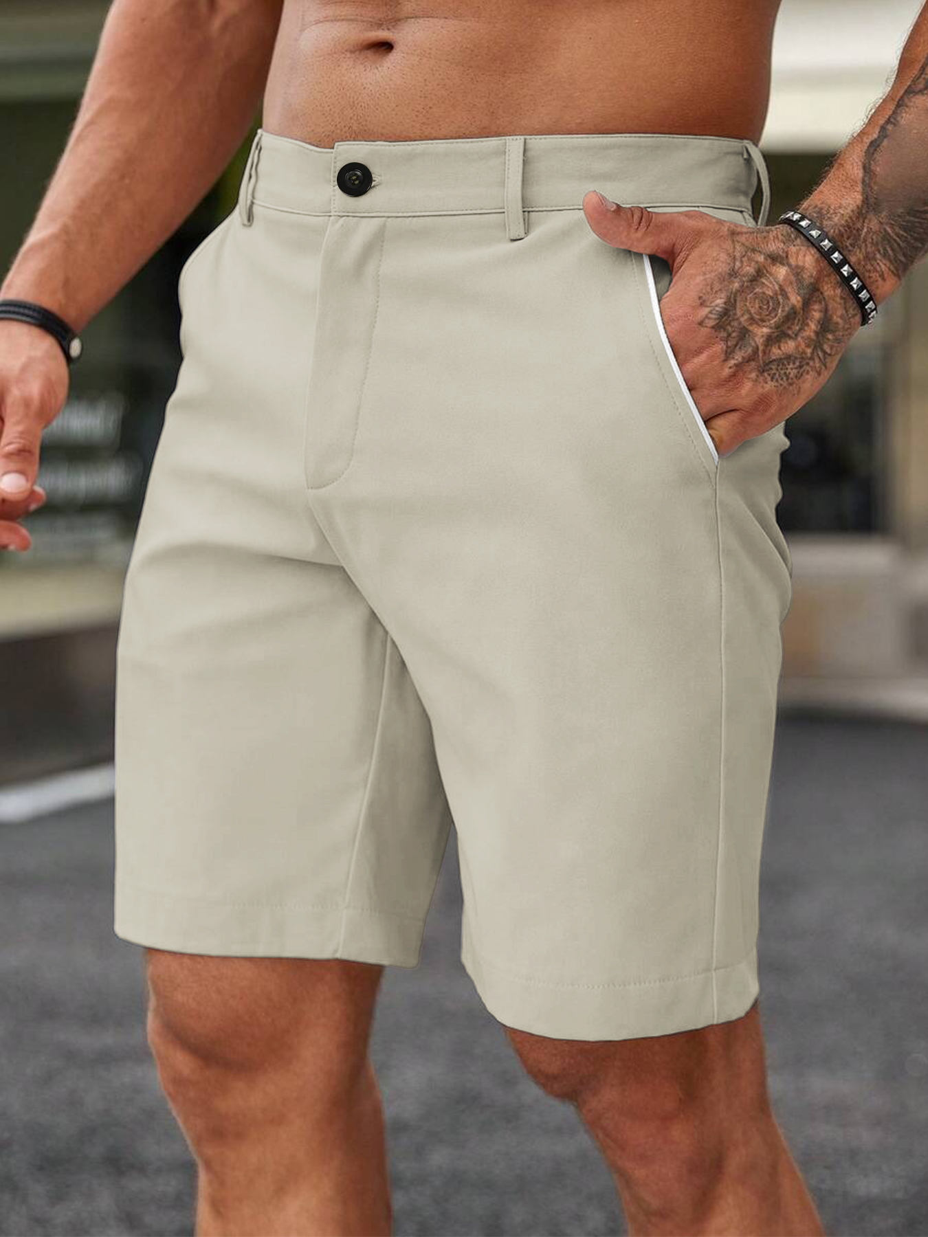 Men Fashion Slim Fit Chino Sho - Shorts Chino Slim 评论和价格