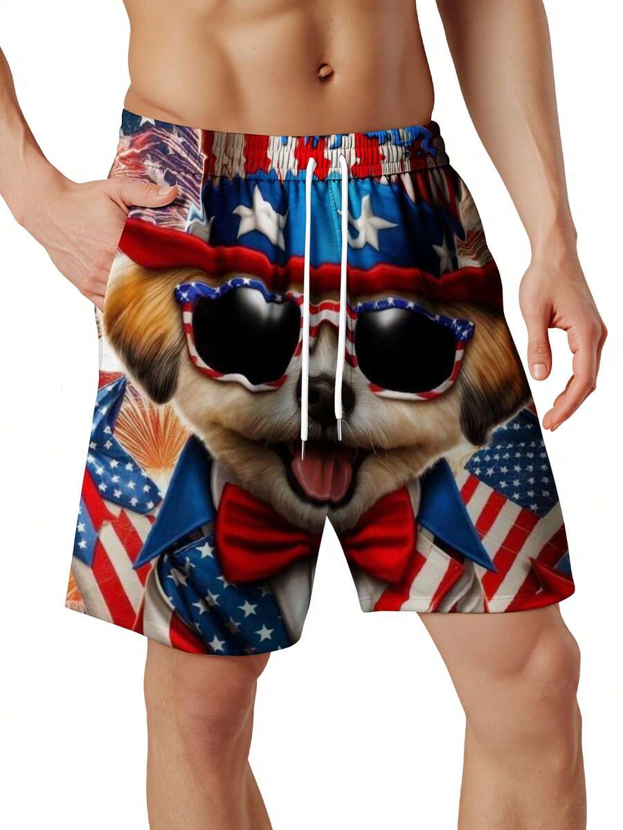 Patriotic Dog American Flag Pr - Swim Trunk Quick Dry 评论和价格