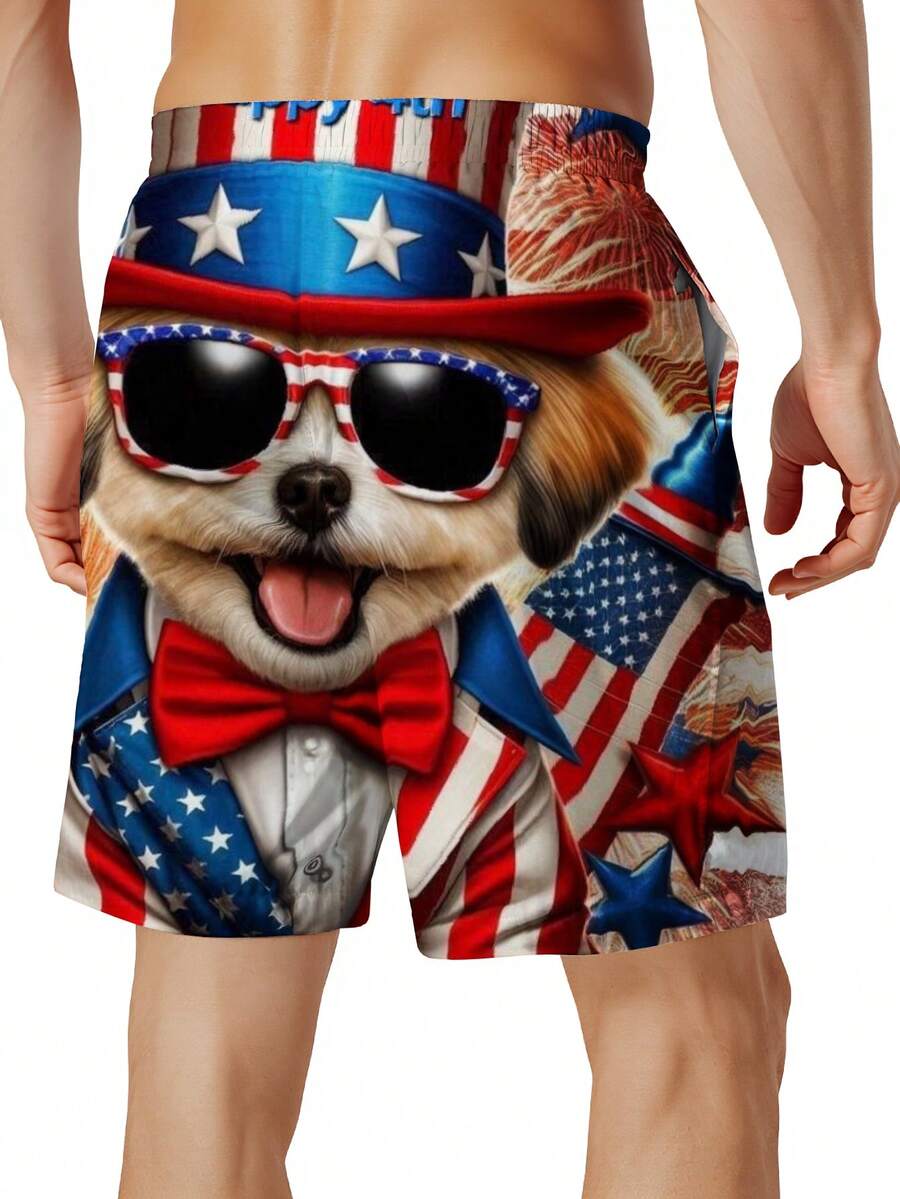 Patriotic Dog American Flag Pr - Swim Trunk Quick Dry 评论和价格