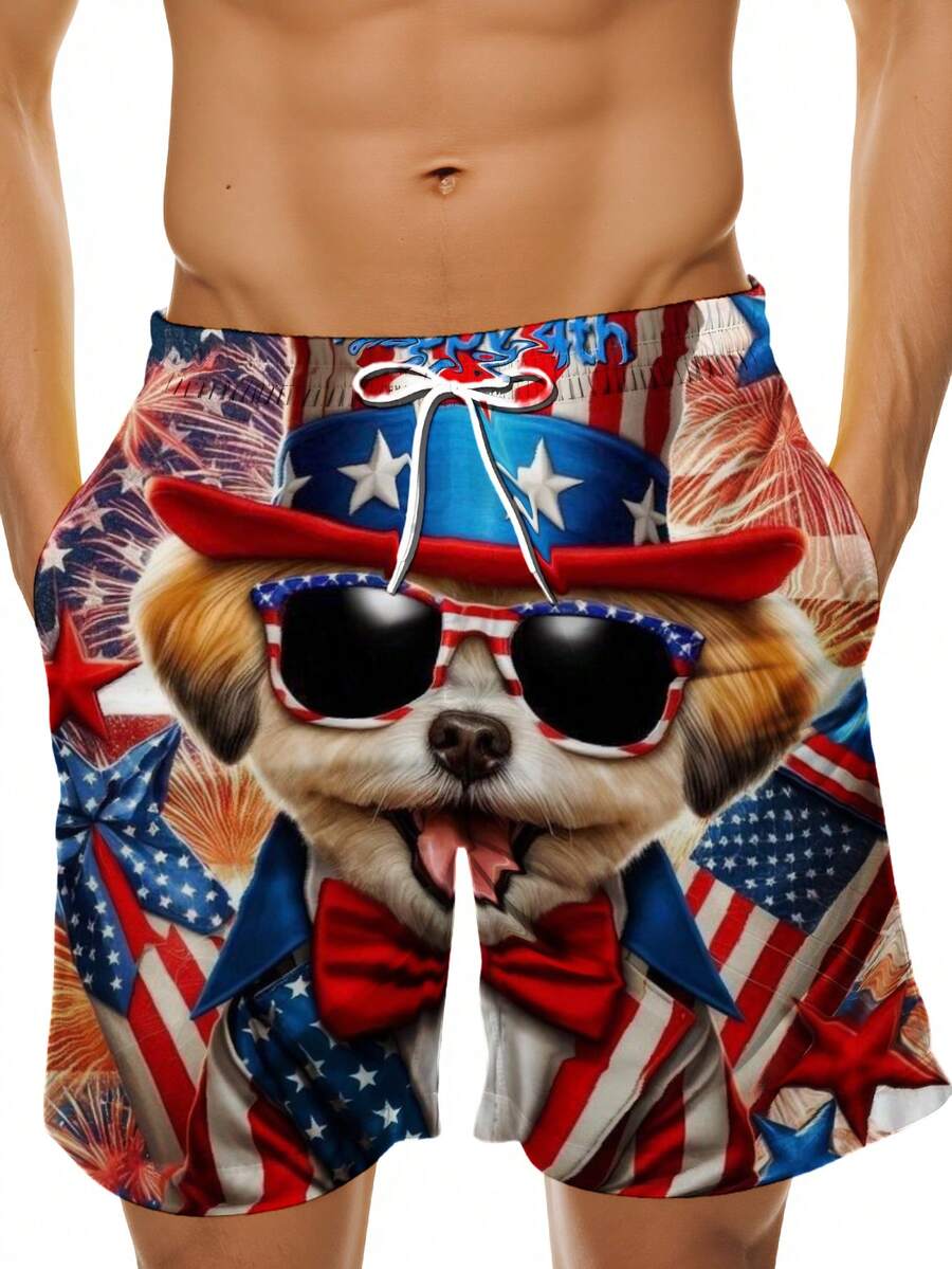 Patriotic Dog American Flag Pr - Swim Trunk Quick Dry 评论和价格