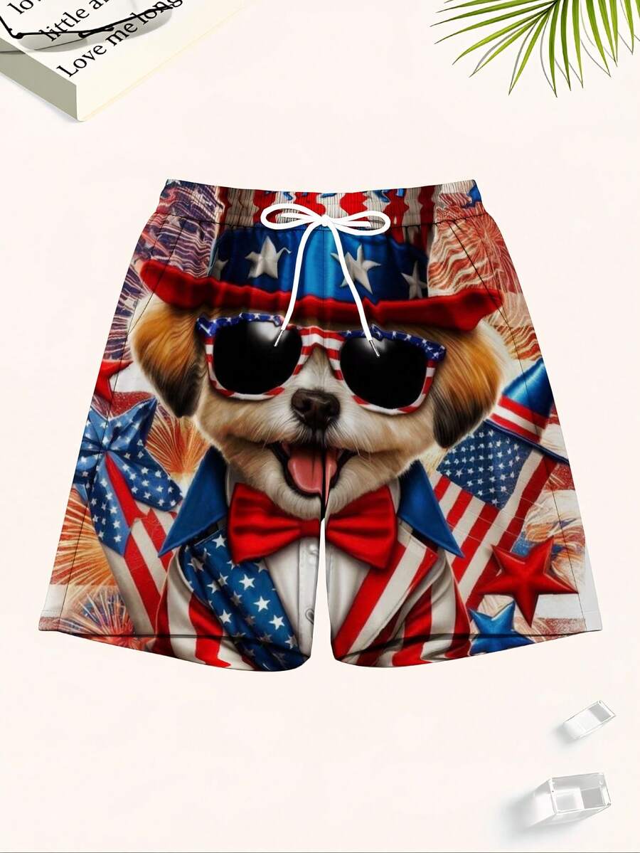 Patriotic Dog American Flag Pr - Swim Trunk Quick Dry 评论和价格