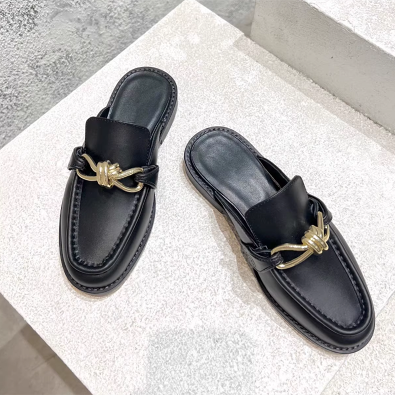 Metal Buckle Half Slippers For - Flip Flop Leather Men 评论和价格