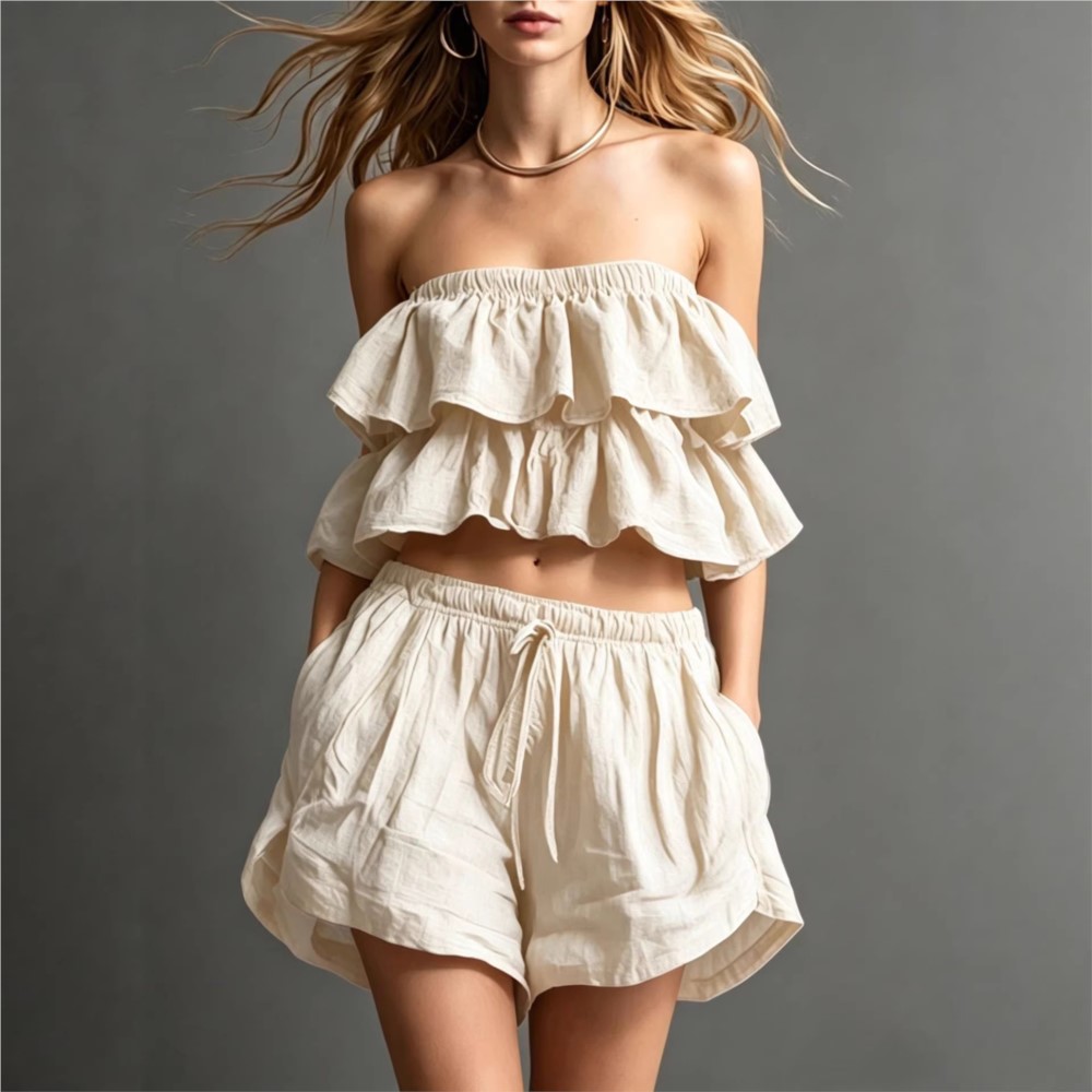 Ruffled Chest-wrapped Short To - Short Linen Drawstring 评论和价格