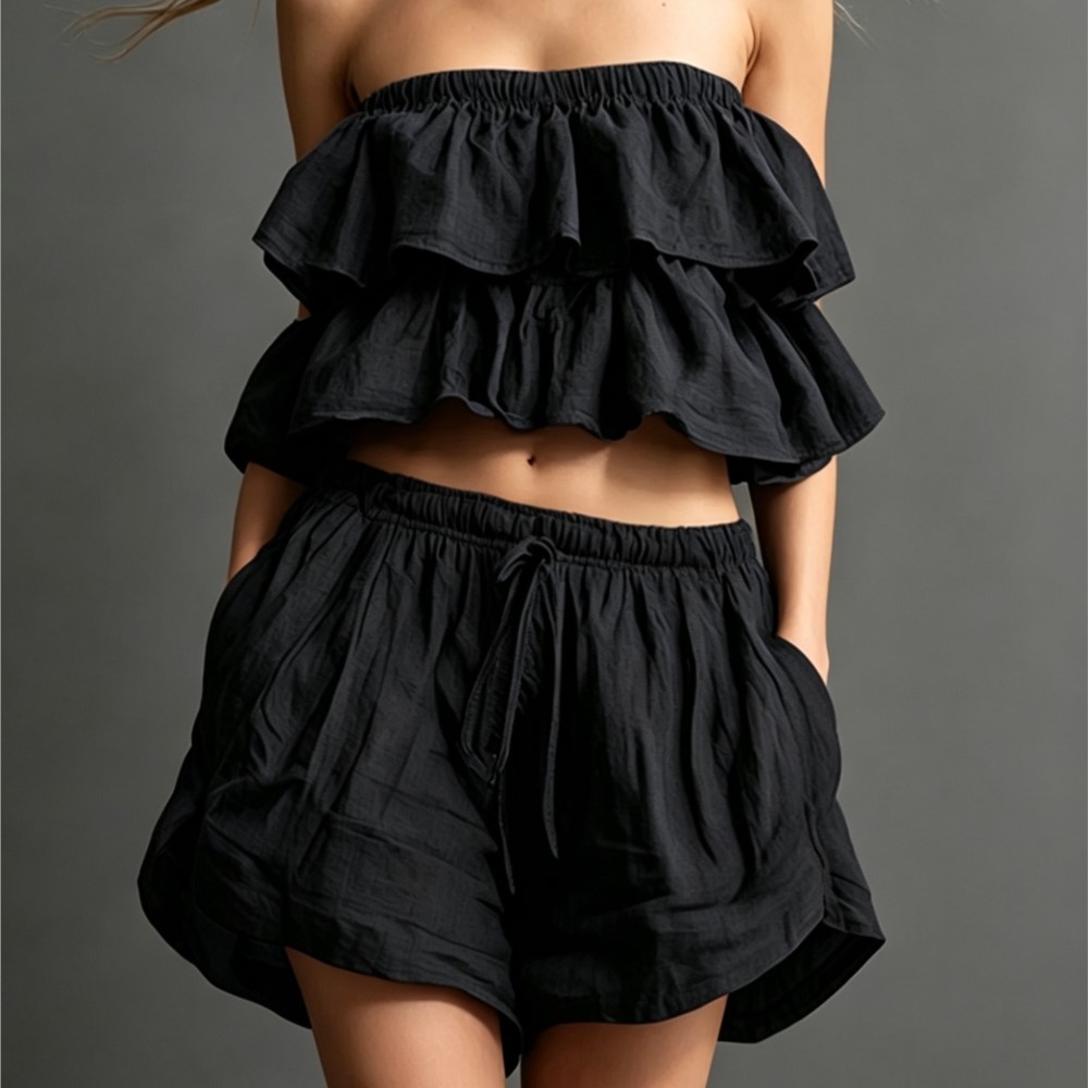 Ruffled Chest-wrapped Short To - Short Linen Drawstring 评论和价格