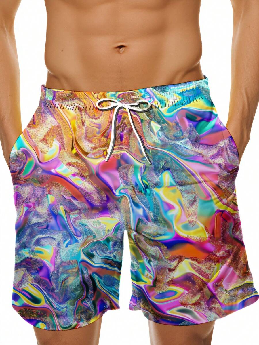 Mens Colorful Abstract Print Q - Swim Trunk Quick Dry 评论和价格