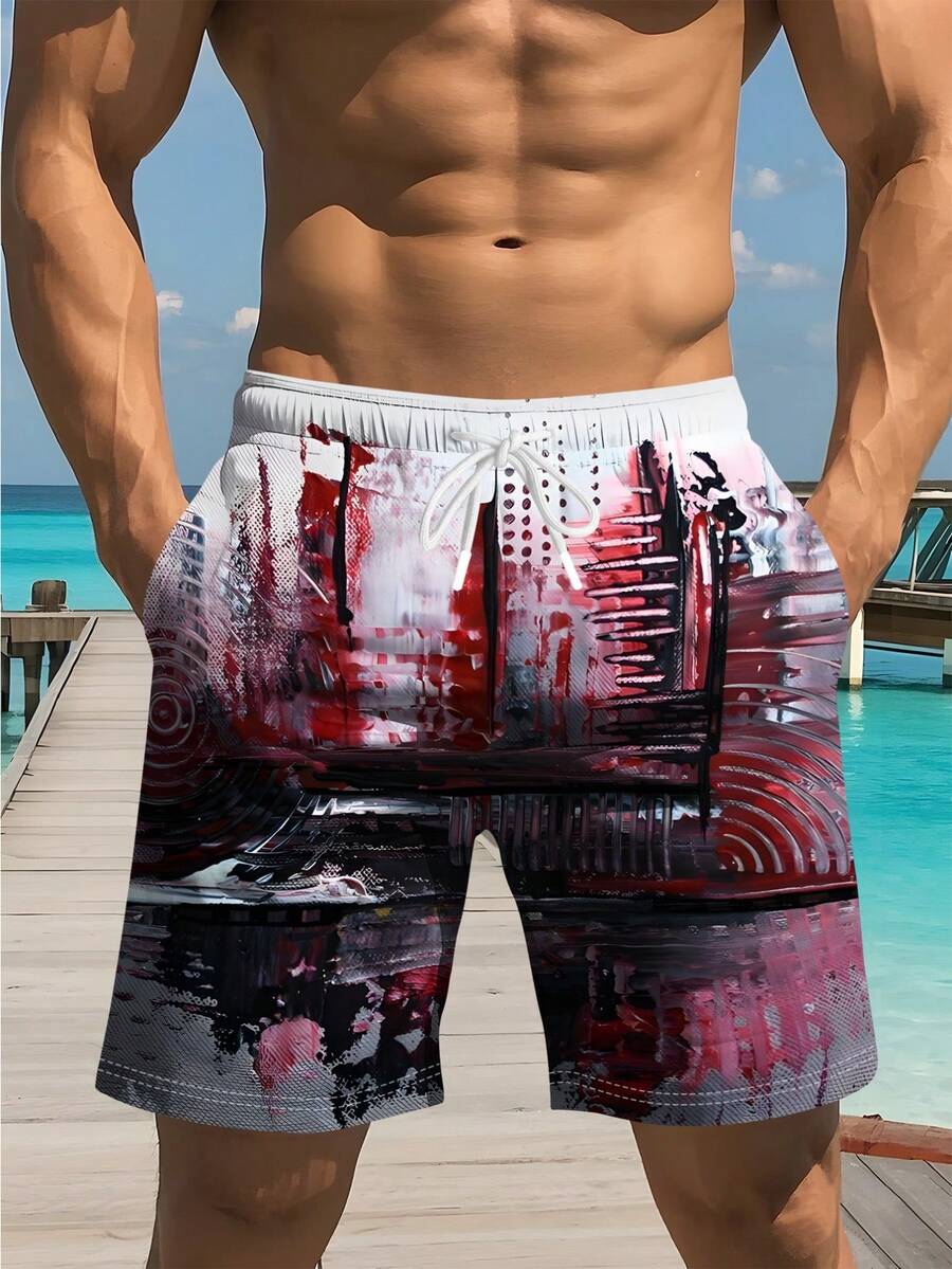Mens Abstract Print Beach Shor - Swim Trunk Quick Dry 评论和价格
