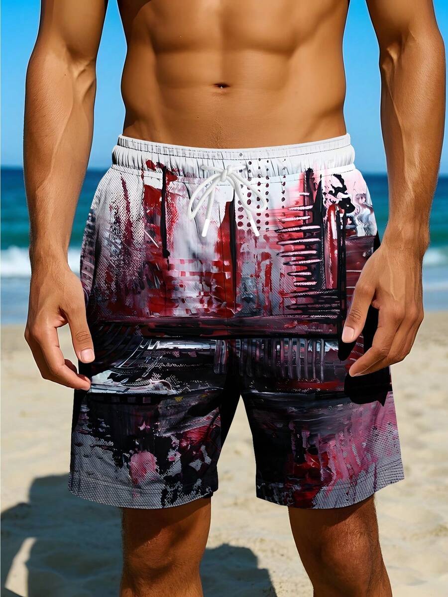 Mens Abstract Print Beach Shor - Swim Trunk Quick Dry 评论和价格
