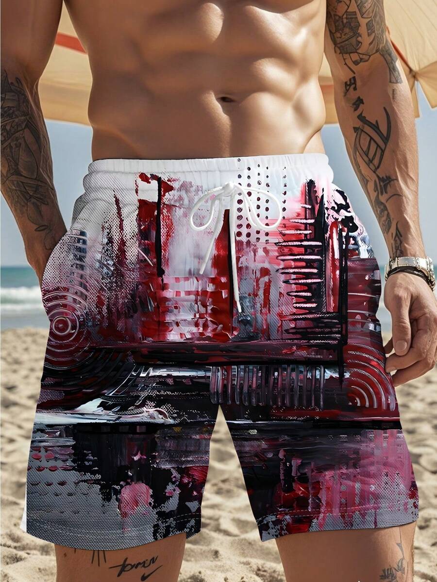 Mens Abstract Print Beach Shor - Swim Trunk Quick Dry 评论和价格