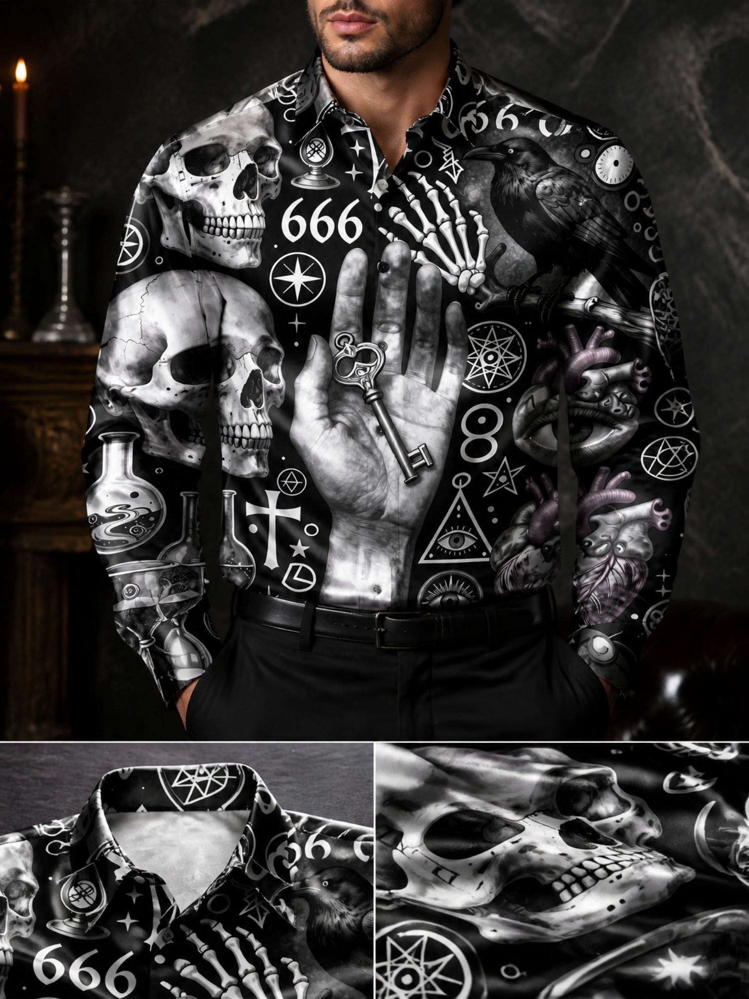 Mens Luxe Satin Long Sleeve Bu - Resort Shirt Floral 评论和价格