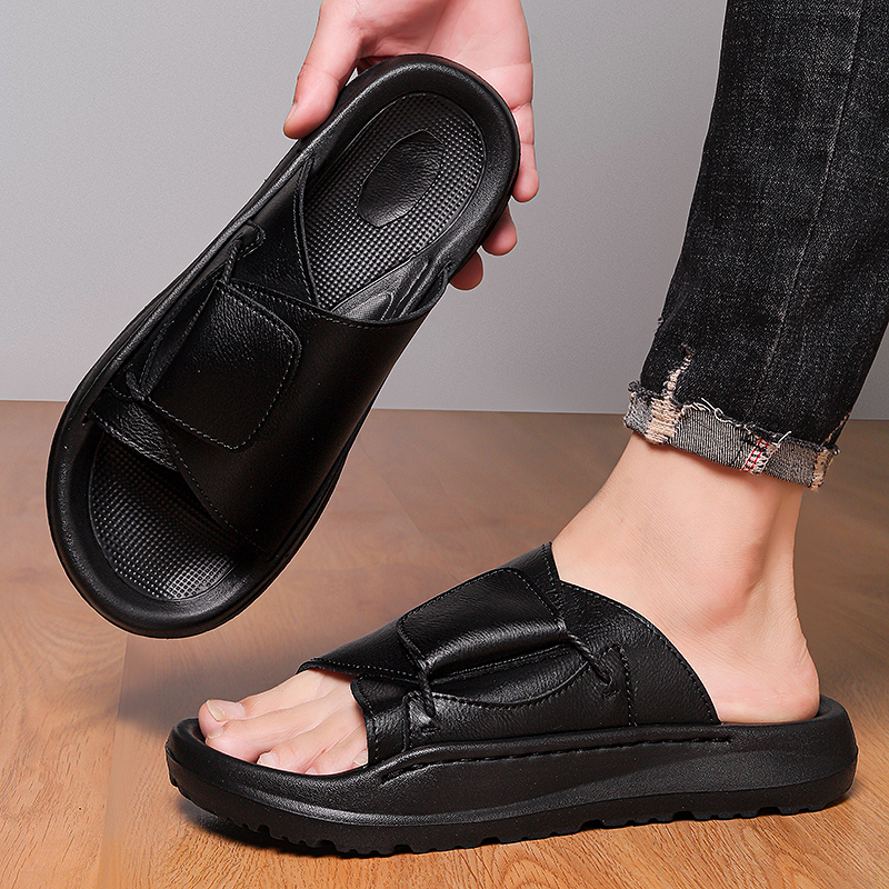 Leather Men's Slippers Slides  - Flip Flop Leather Men 评论和价格