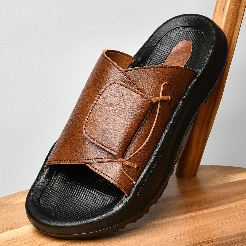 Leather Men's Slippers Slides  - Flip Flop Leather Men 评论和价格