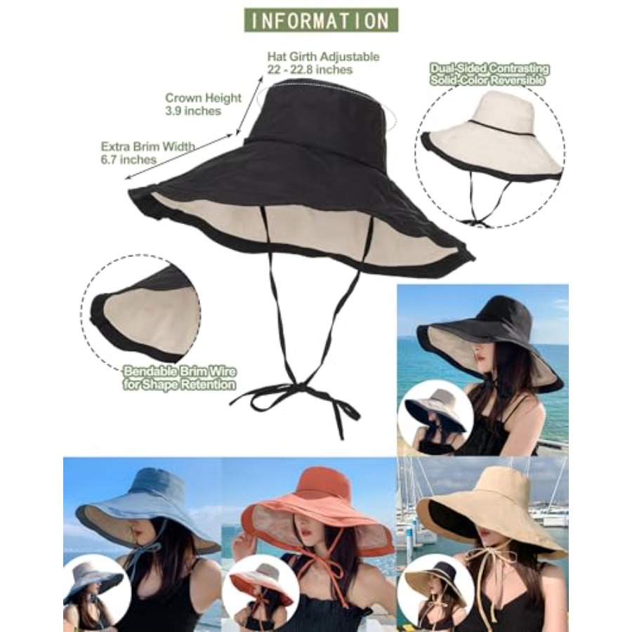 Extra Wide-Brim Sun Hats Women - Packable Hat Nylon 评论和价格