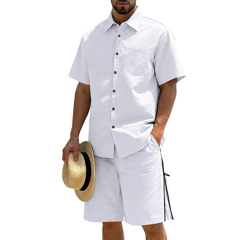 Men's Casual Cotton Linen 2 Pi - Short Linen Drawstring 评论和价格