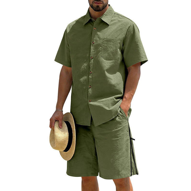 Men's Casual Cotton Linen 2 Pi - Short Linen Drawstring 评论和价格